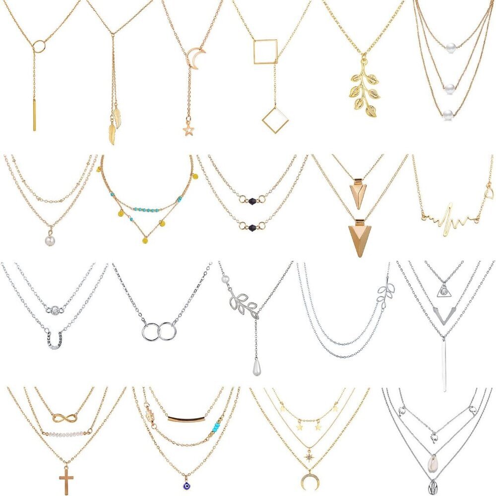 20 PCS Pendant Necklace with 14 PCS Gold,6 PCS Sliver,20 styles of necklaces for